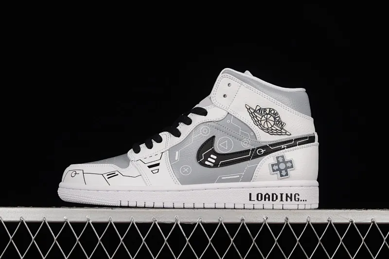 All categories Air Jordan Jordan series basketball shoes Air Jordan 1 Mid Air Jordan 1 Mid "PS5" AJ1 Joe 1 theme video game black and white gray mid-top basketball shoes 554724-129
